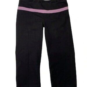 Marika Tek Cropped Workout Yoga Legging Pants - Black/Lilac, Sz Med Poly/Spandex